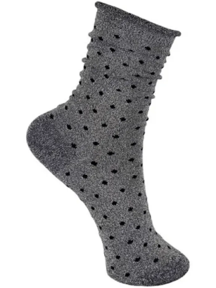 Black Colour S Gazelle Glitter Silver Dot Sock 4237