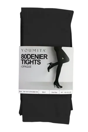 BU- PLUS Black Opaque Tights with Non-binding Waistband
