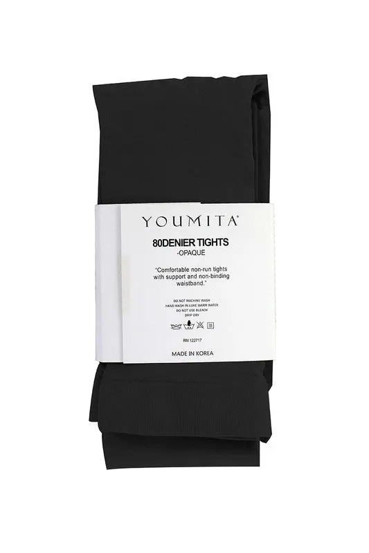 BU- PLUS Black Opaque Tights with Non-binding Waistband