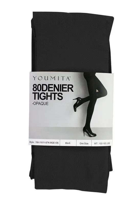BU- PLUS Black Opaque Tights with Non-binding Waistband