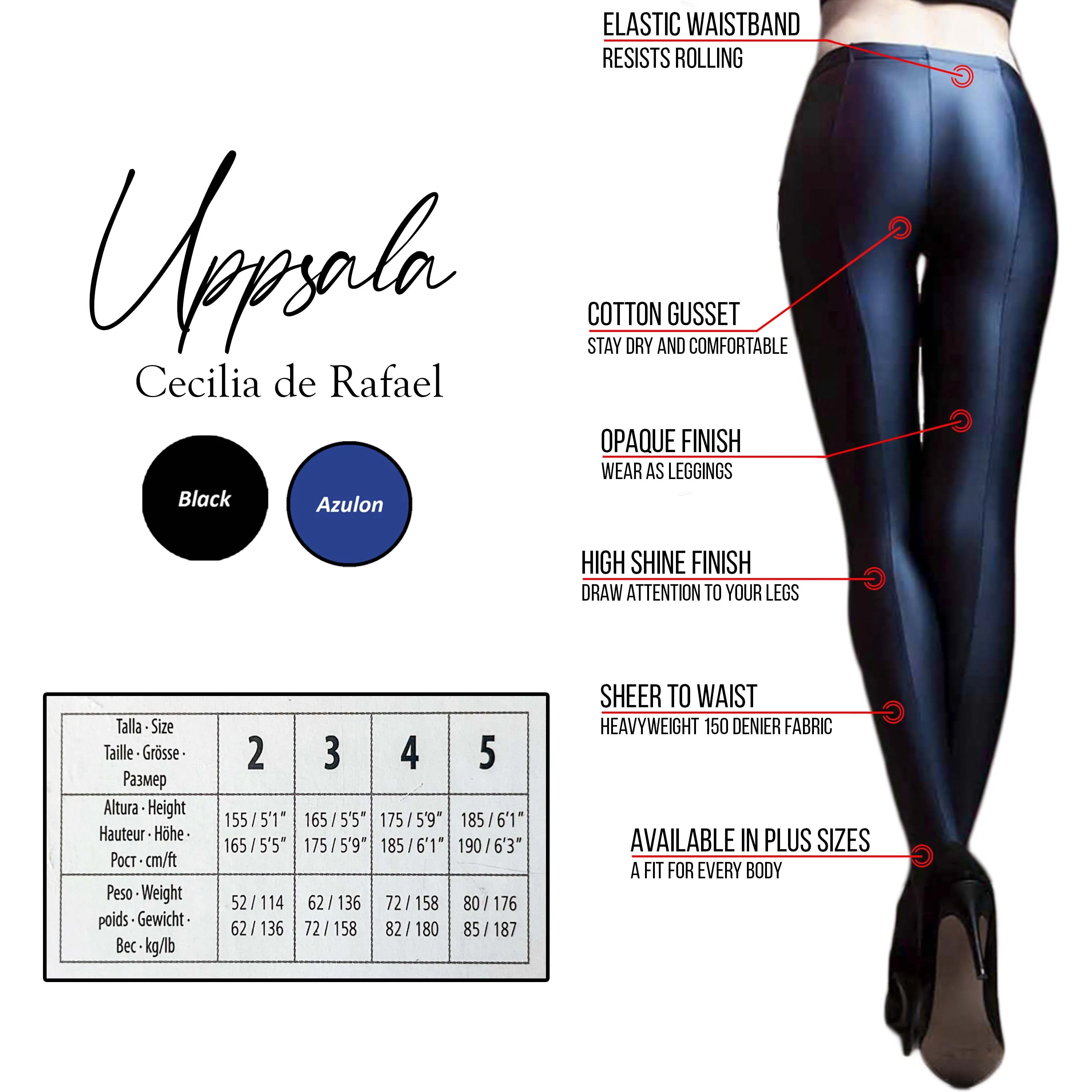 Cecilia de Rafael Uppsala 150D Tights - Ultra Glossy Opaque Backseam - Plus Sizes