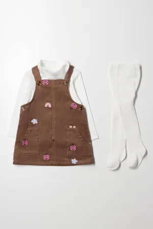 Corduroy Pinafore Set With Tights Brown