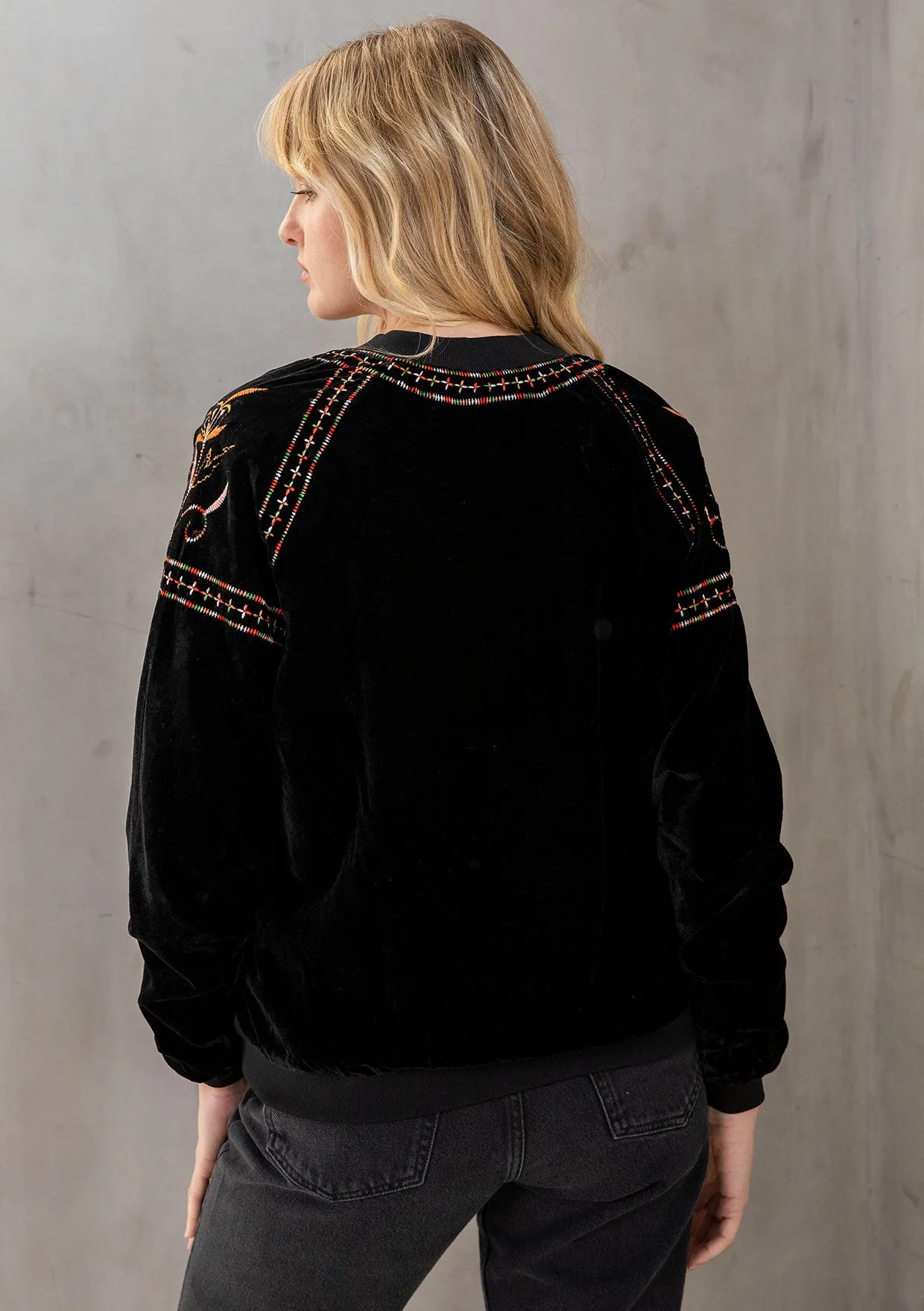 Embroidered Velvet Bomber Jacket