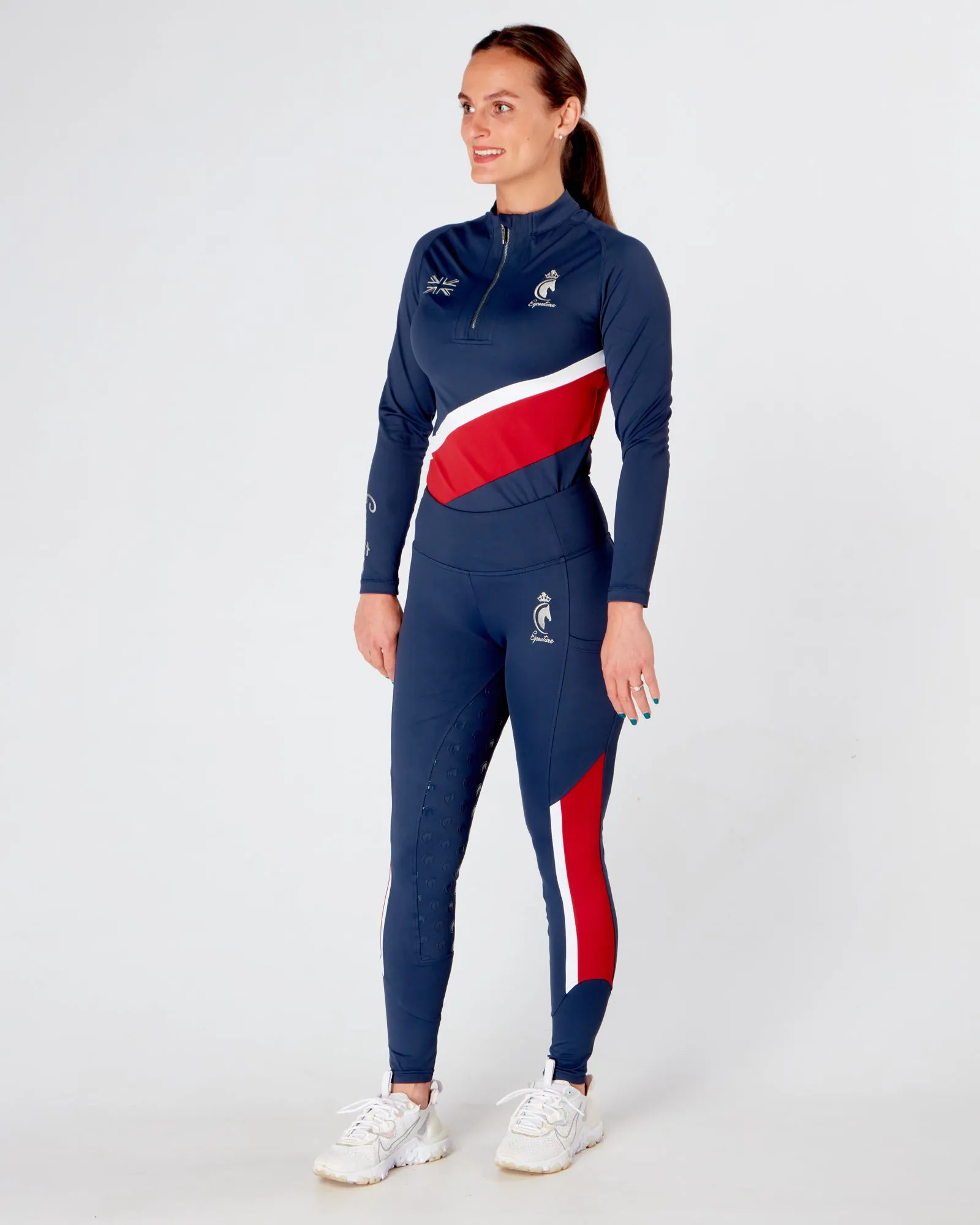 EQC TEAM Riding Leggings / Tights with Phone Pockets - NAVY/RED/WHITE