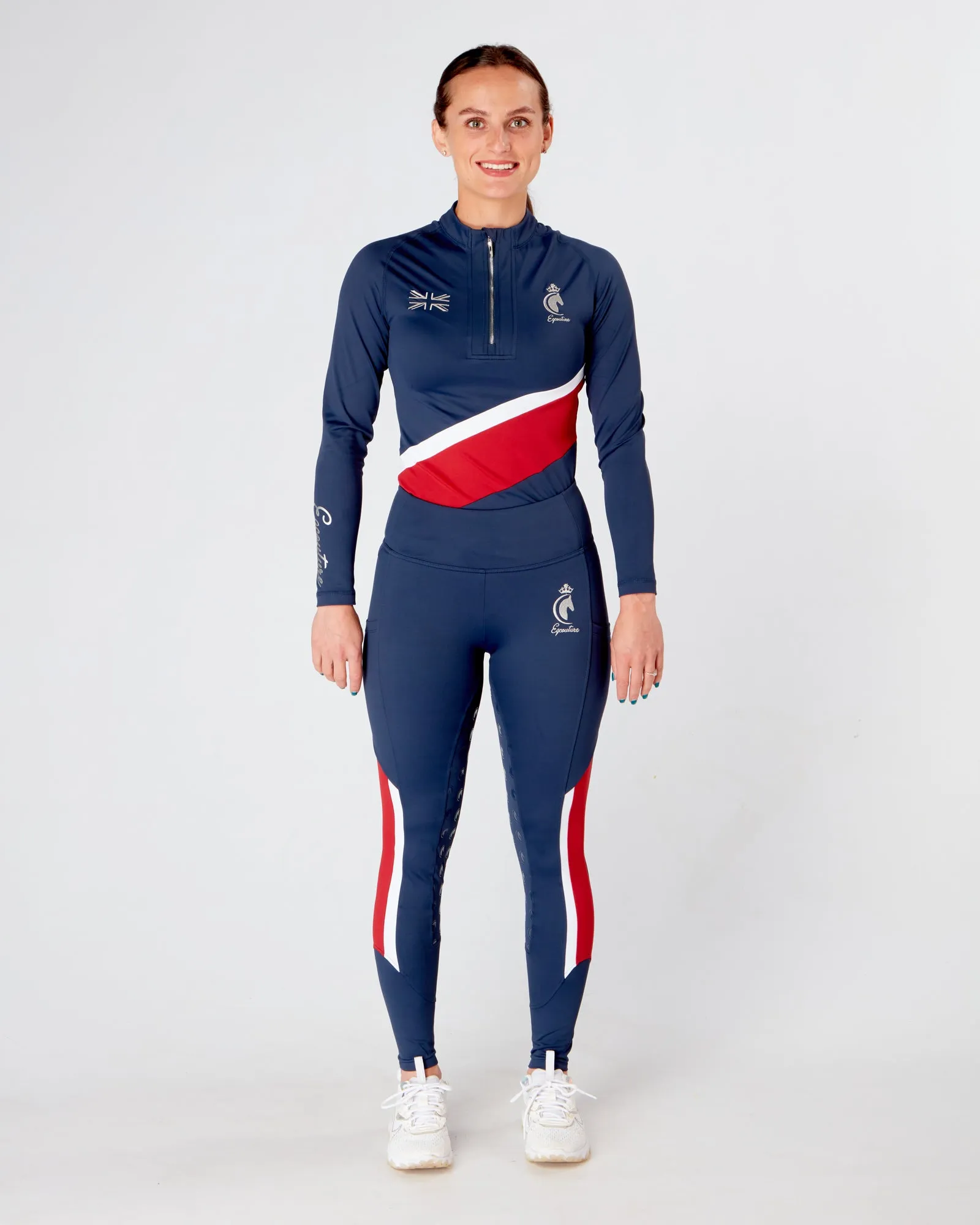 EQC TEAM Riding Leggings / Tights with Phone Pockets - NAVY/RED/WHITE