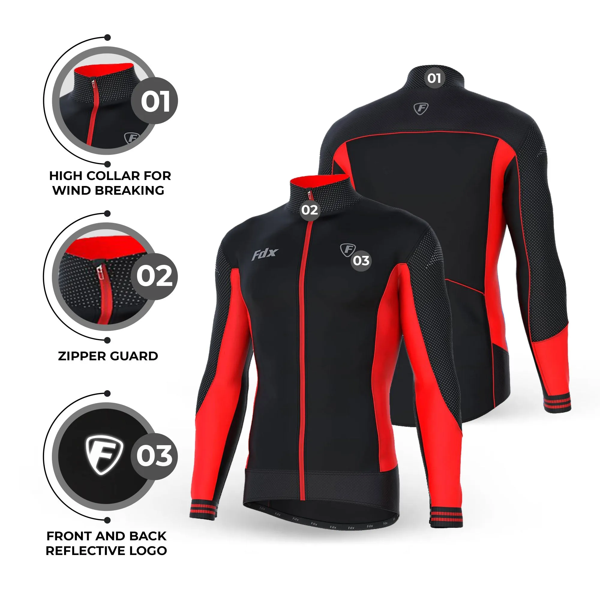 Fdx Thermodream Men's & Boy's Red Thermal Roubaix Long Sleeve Cycling Jersey