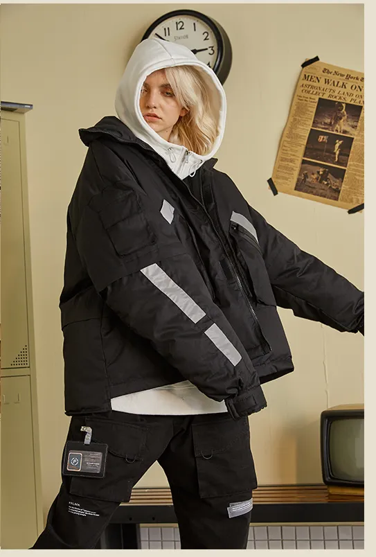 FRLMK COTTON GLOW IN THE DARK REFLECTIVE BLACK DOWN BOMBER JACKET