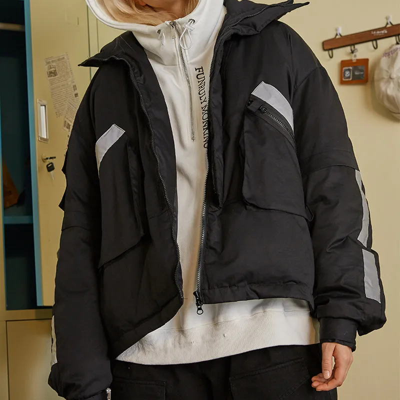 FRLMK COTTON GLOW IN THE DARK REFLECTIVE BLACK DOWN BOMBER JACKET