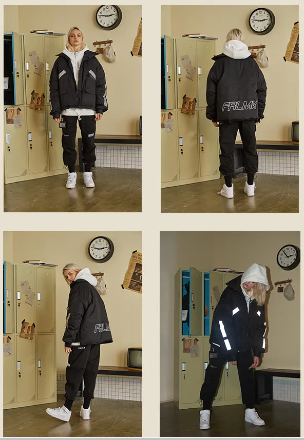 FRLMK COTTON GLOW IN THE DARK REFLECTIVE BLACK DOWN BOMBER JACKET