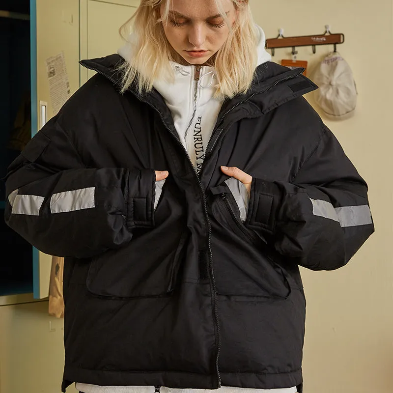 FRLMK COTTON GLOW IN THE DARK REFLECTIVE BLACK DOWN BOMBER JACKET
