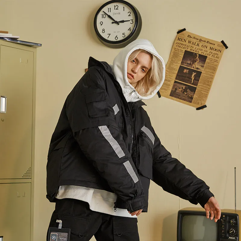 FRLMK COTTON GLOW IN THE DARK REFLECTIVE BLACK DOWN BOMBER JACKET