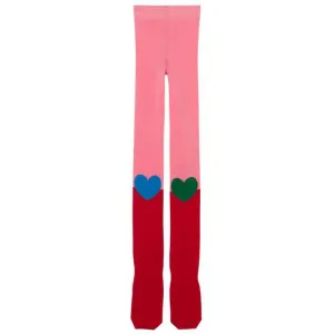 Girls Pink & Red Heart Tights
