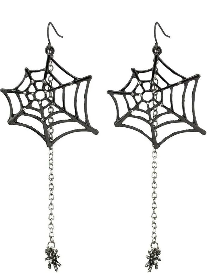 Girls Spider Silver Dangle Drop Earrings