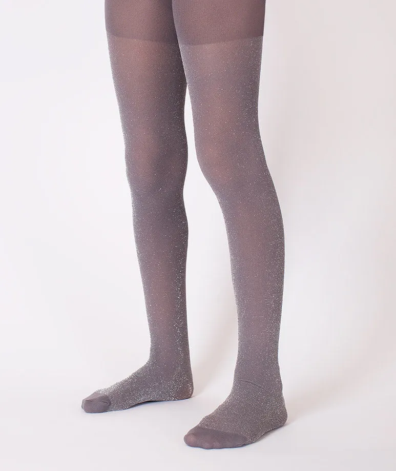 Gray Glitter Kids Tights