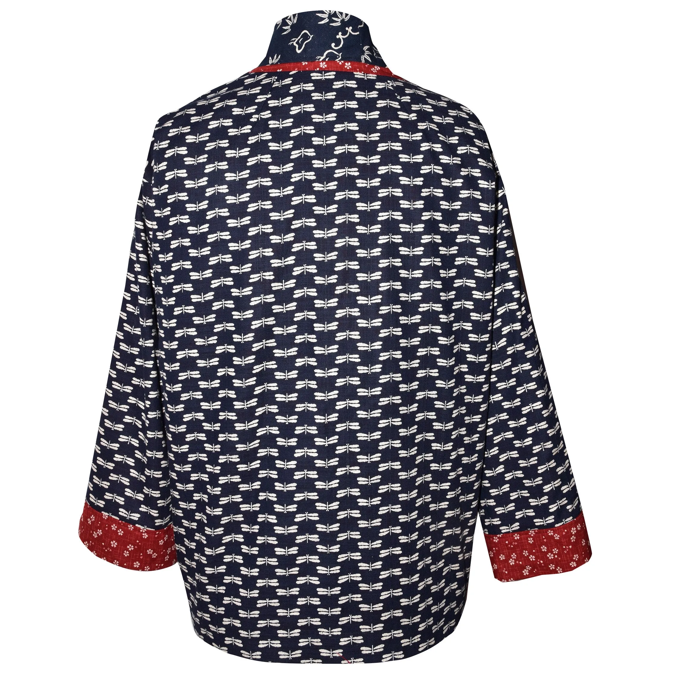Handcrafted Indigo Print Kimono Jacket with Contrast Neckband