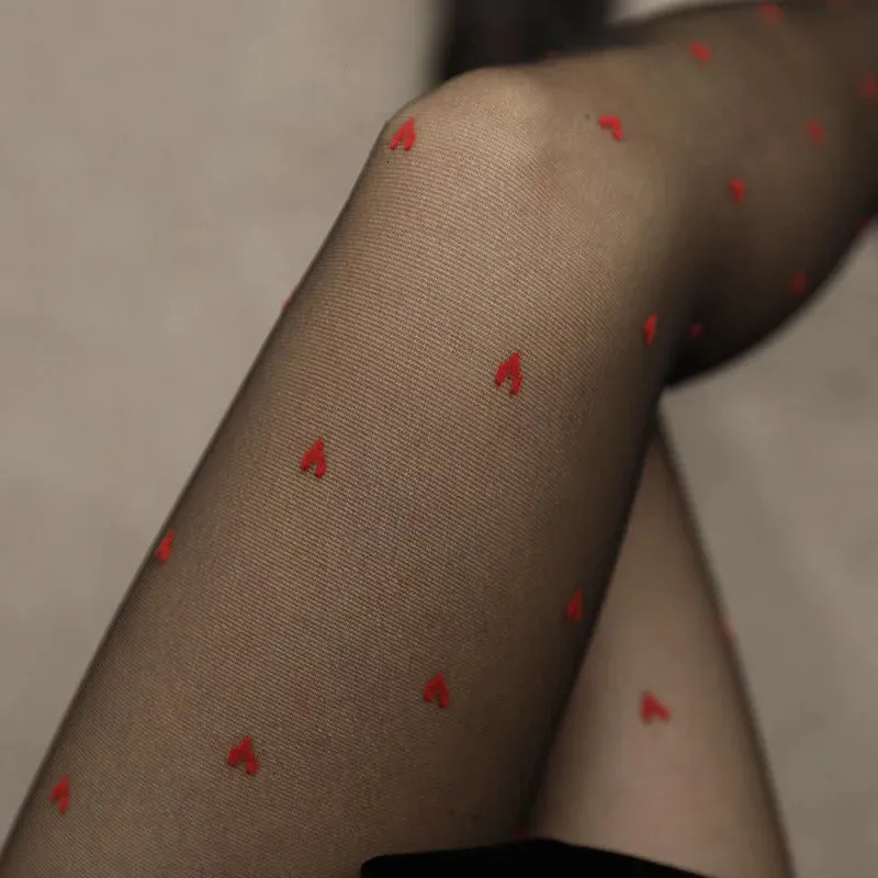 Heart Print Cute Sheer Black Tights Stockings Pantyhose