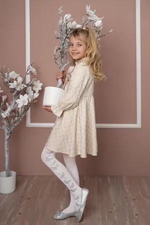 IRIS girls' white tights with butterfly pattern 40 denier (6-12 years)
