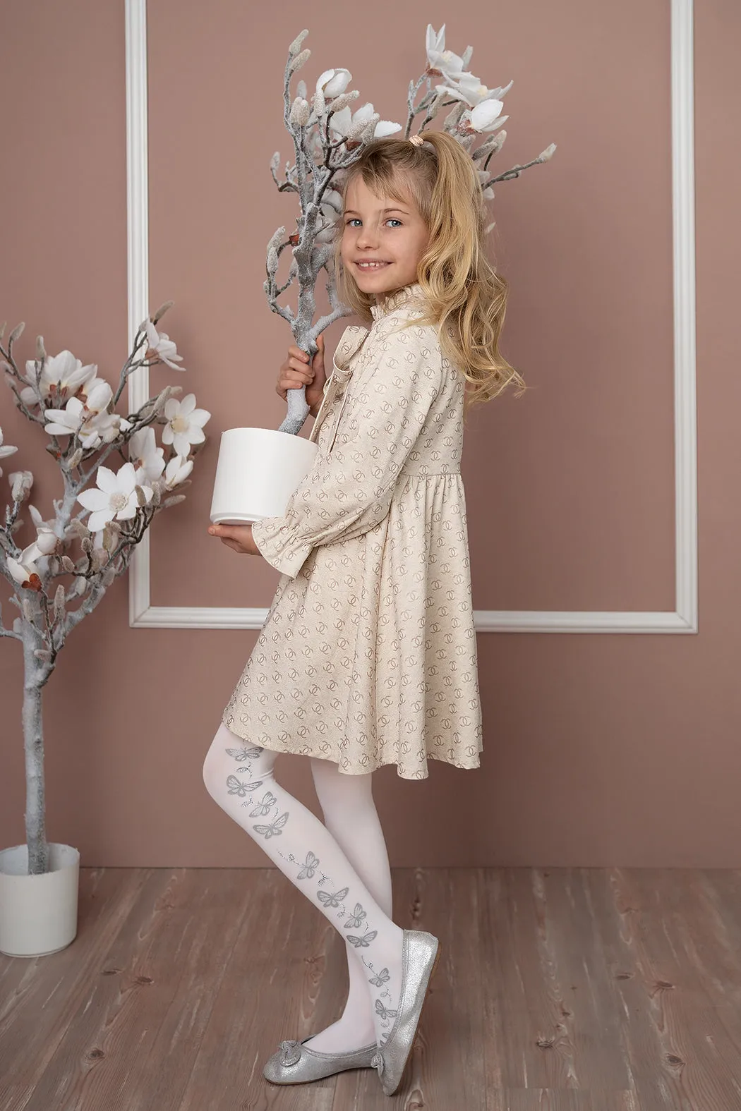 IRIS girls' white tights with butterfly pattern 40 denier (6-12 years)