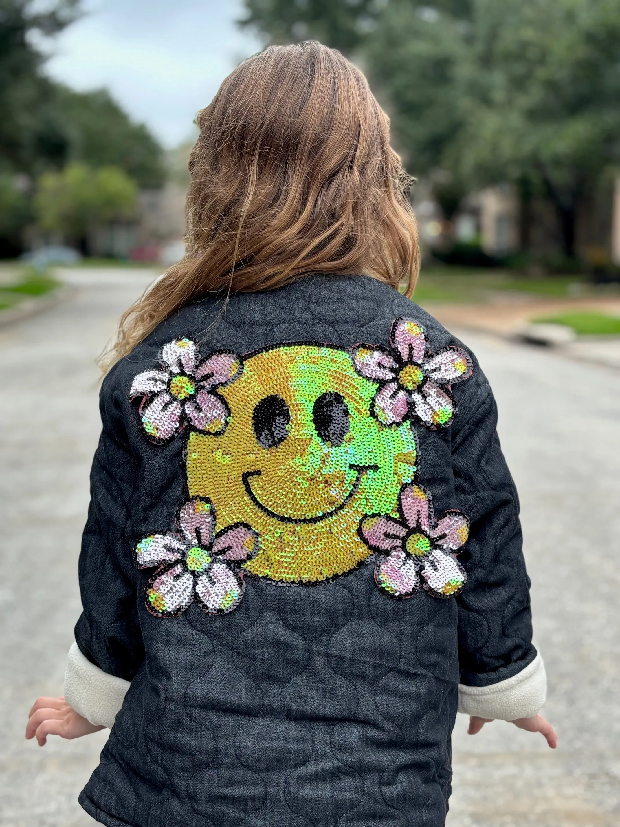 Kids Sequin Smile Quilted Jacket