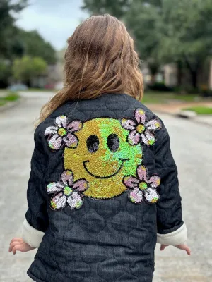 Kids Sequin Smile Quilted Jacket