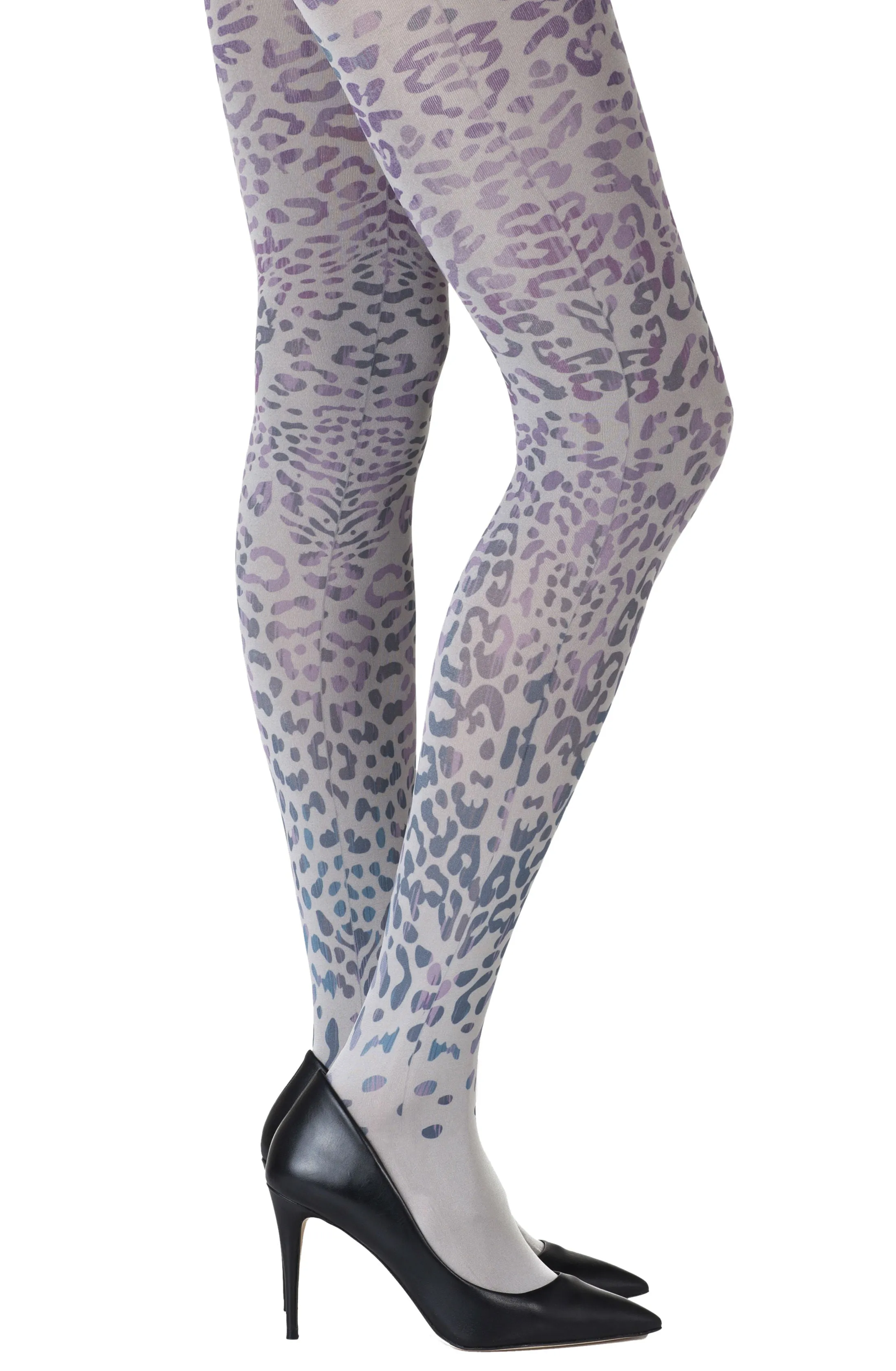 Ladies Fabulous Leopard Printed 120 Denier Opaque Light Grey Tights