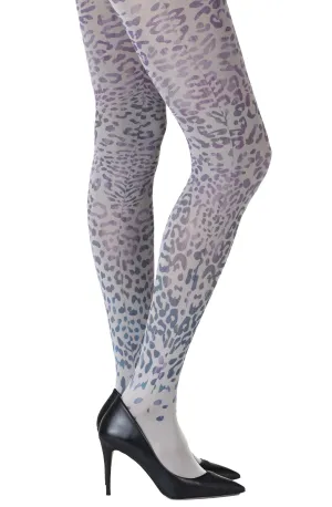 Ladies Fabulous Leopard Printed 120 Denier Opaque Light Grey Tights