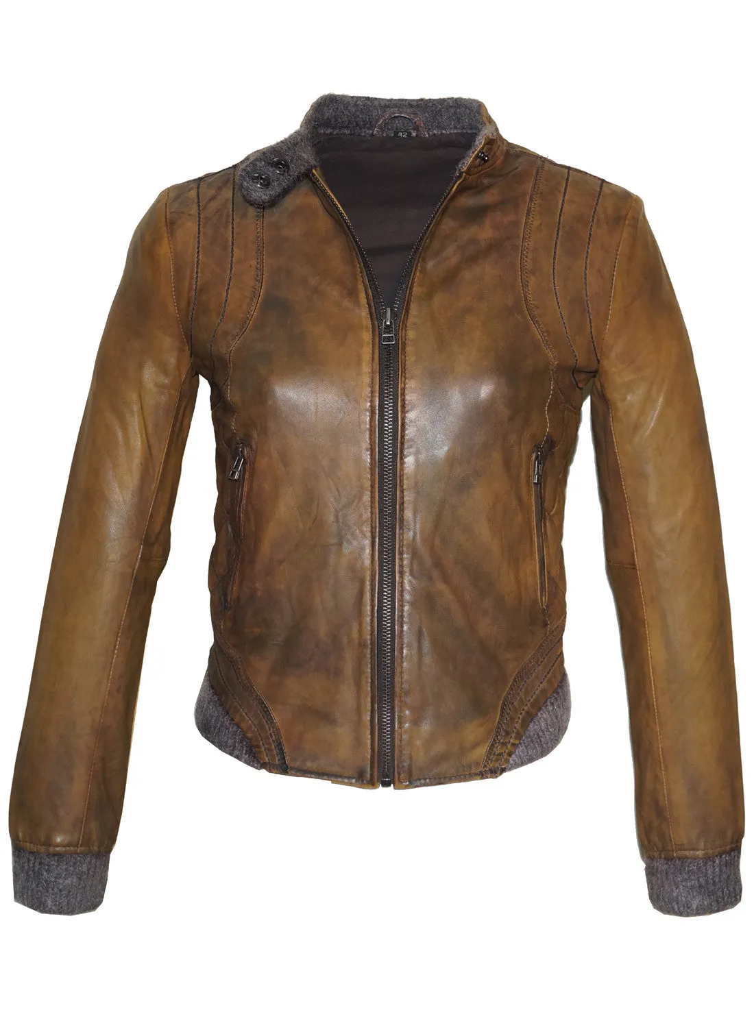 Leather Washed Vintage Bomber Blouson Women Jacket