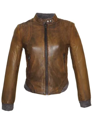 Leather Washed Vintage Bomber Blouson Women Jacket