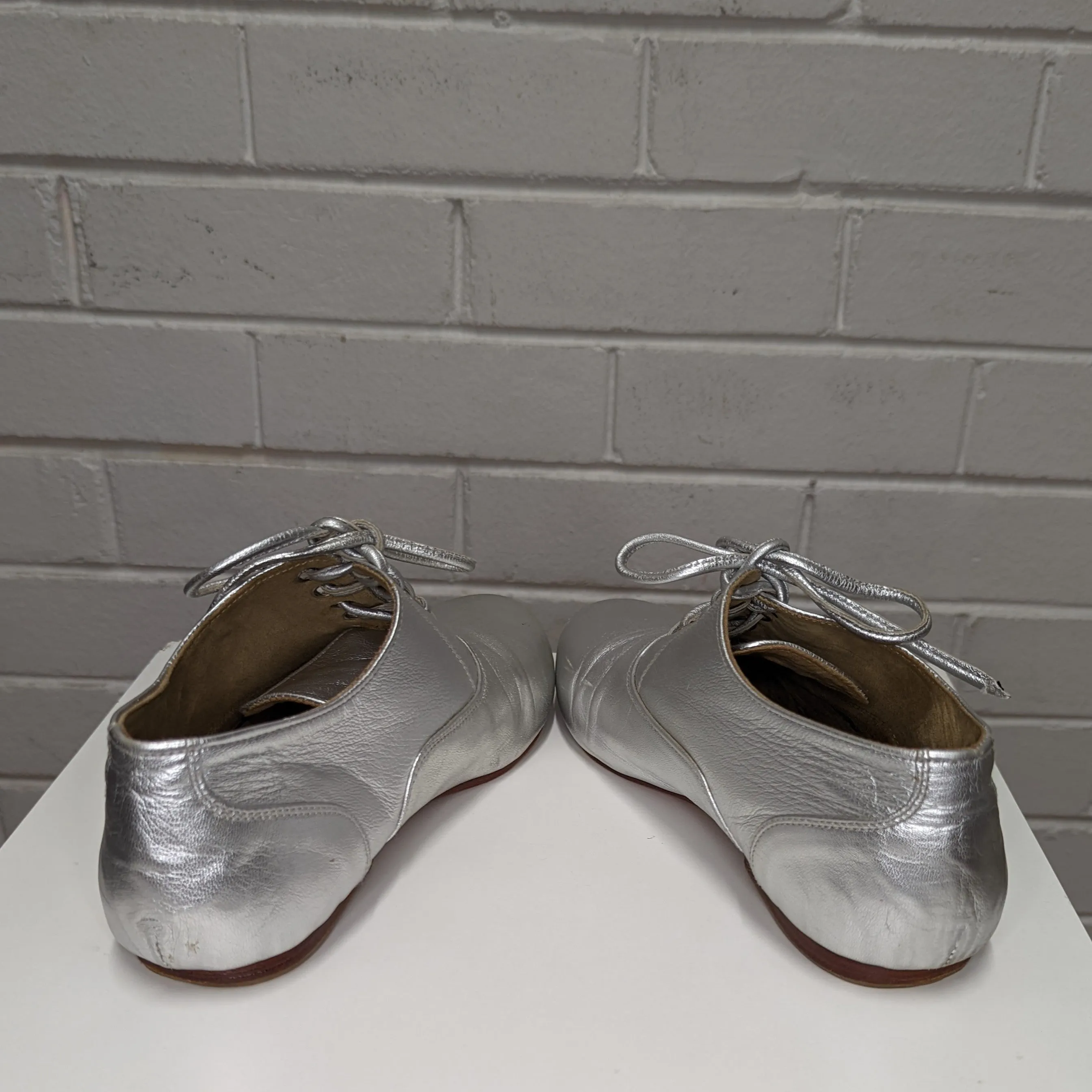LUXE Silver Leather Lace-up Shoes