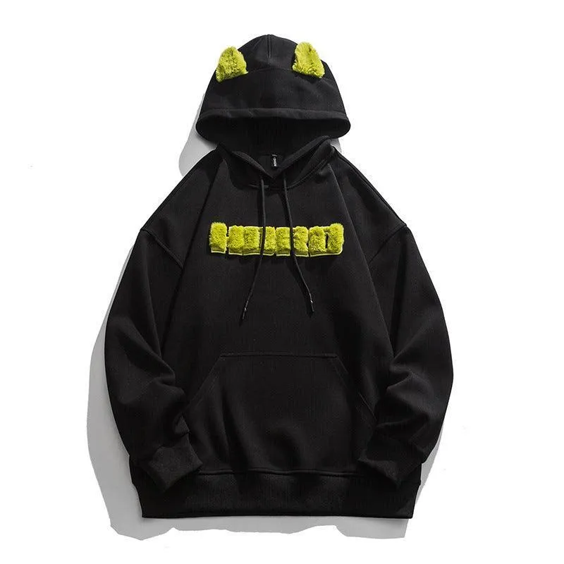 Monogram Embroidery Round Neck Hoodie