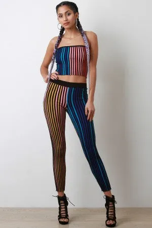 Multi Color Ribbed Knit Leggings