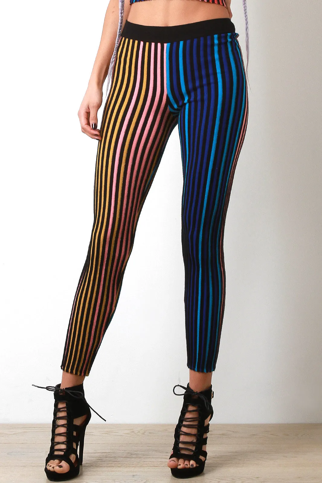 Multi Color Ribbed Knit Leggings