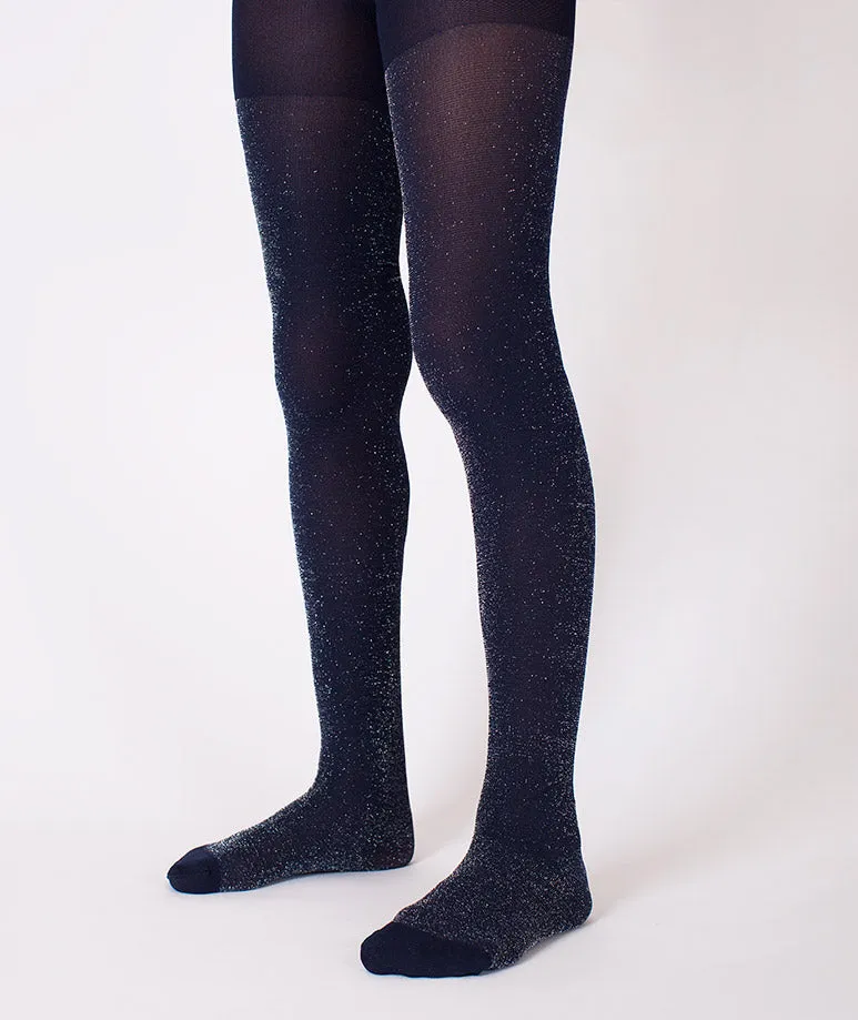 Navy Glitter Kids Tights