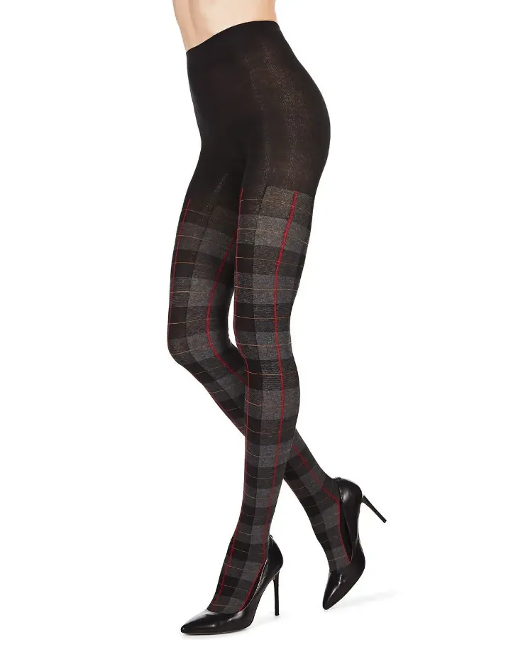 Plaid Sweater Tights - Black & Grey