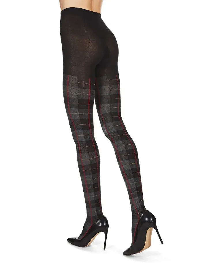 Plaid Sweater Tights - Black & Grey