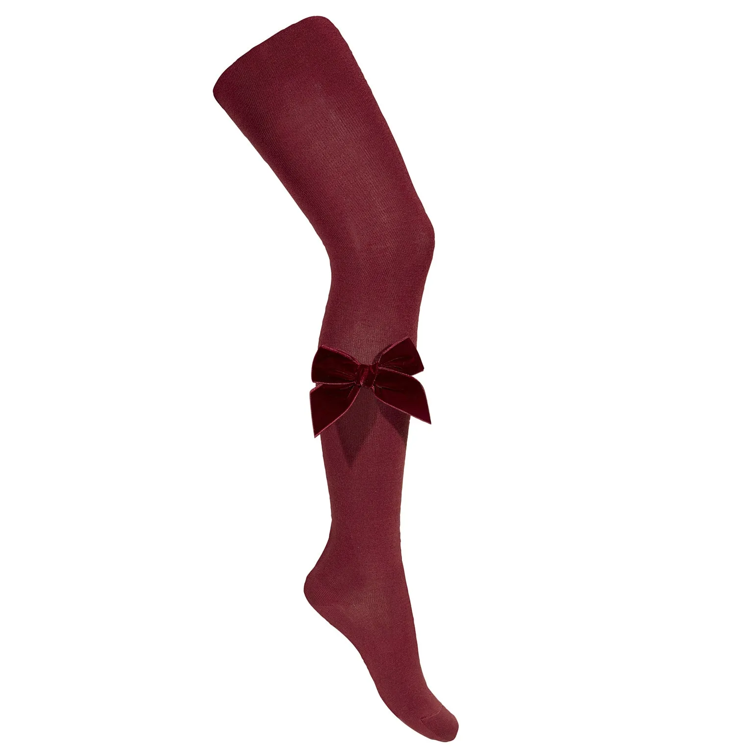 Plain Knit Tights with Velvet Bow Appliqué
