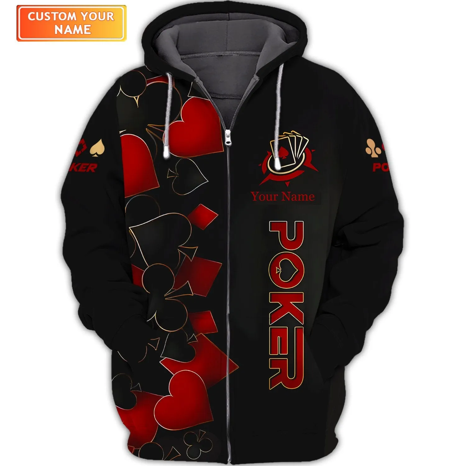 Red & Black Poker 3D Full Print Shirt Personalized Name Shirt For Poker Lovers
