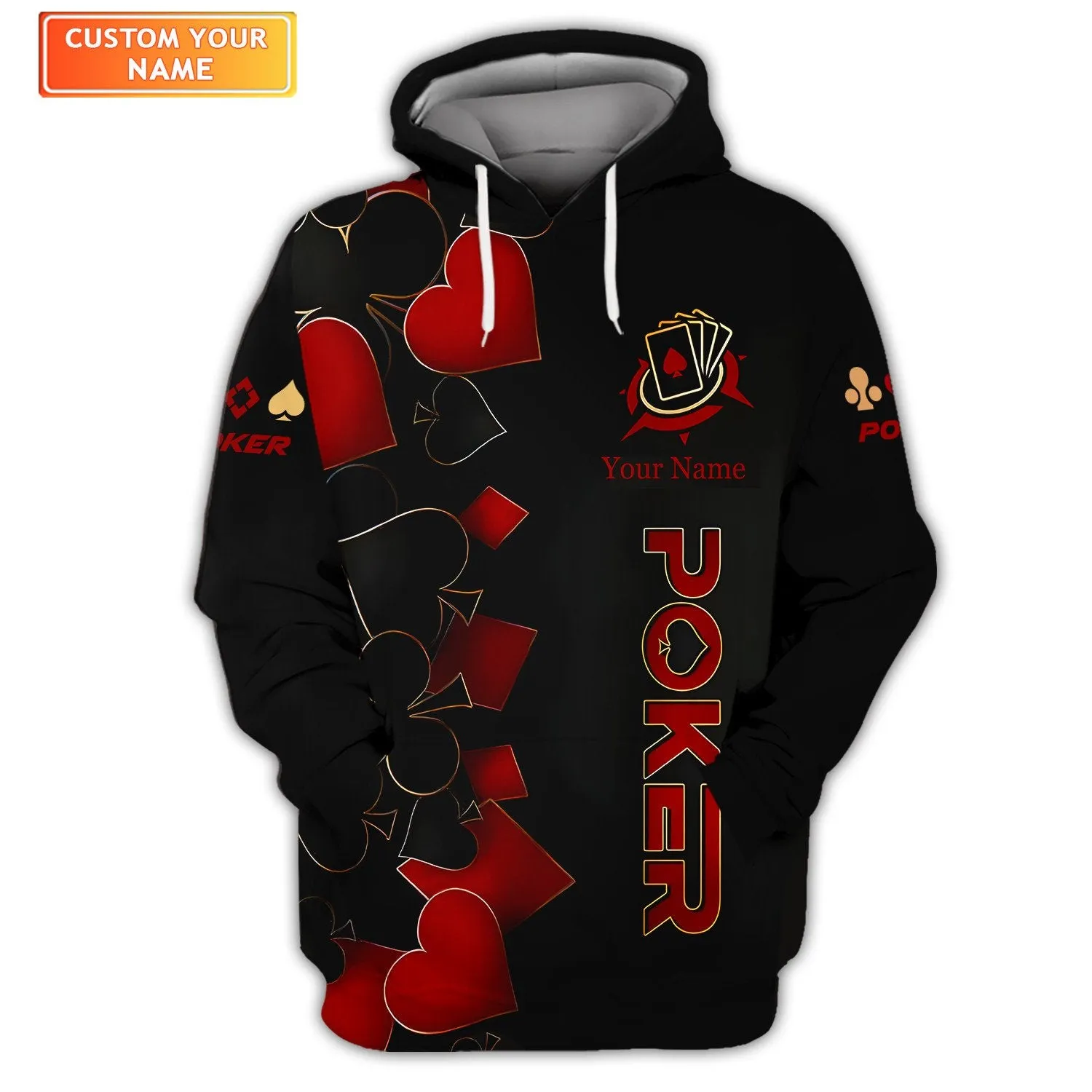 Red & Black Poker 3D Full Print Shirt Personalized Name Shirt For Poker Lovers