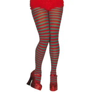 Red & Green Striped Tights Halloween Christmas Fancy Dress