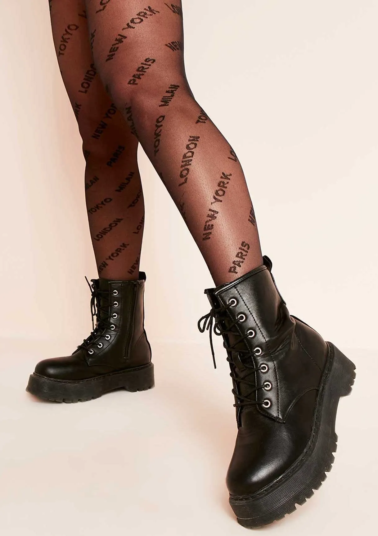 Reeya Black Slogan Print Tights