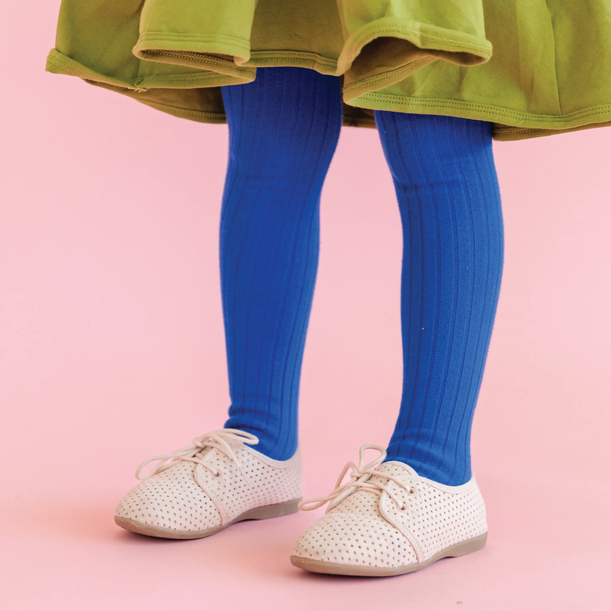 Ribbed Knit Tights - Classic Blue