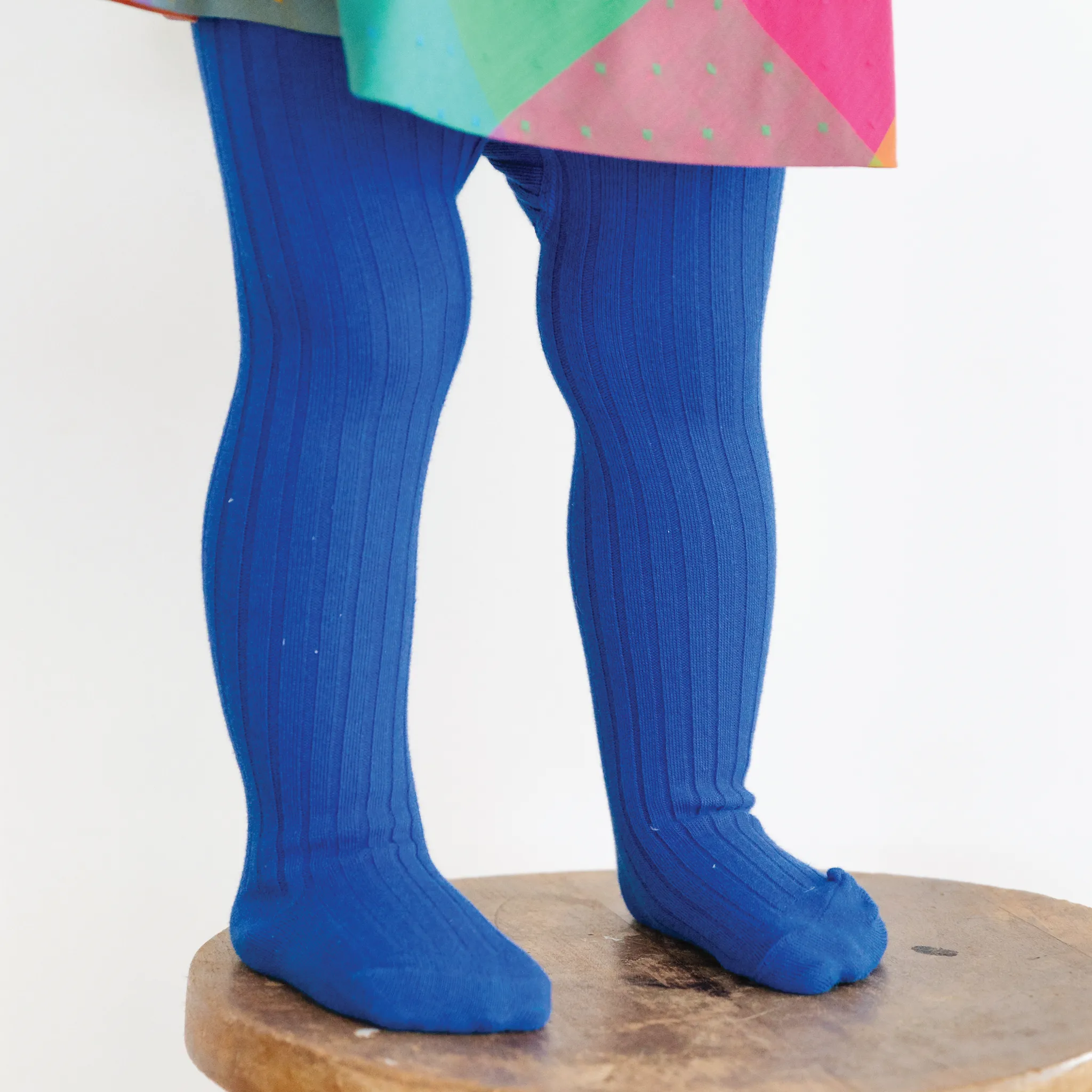 Ribbed Knit Tights - Classic Blue