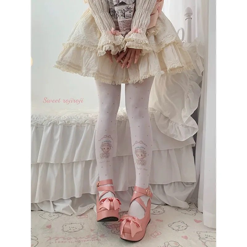 Roji Roji~Sweet Lolita Tights Velvet Print Pantyhose