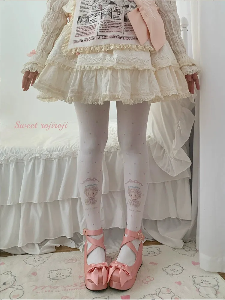 Roji Roji~Sweet Lolita Tights Velvet Print Pantyhose