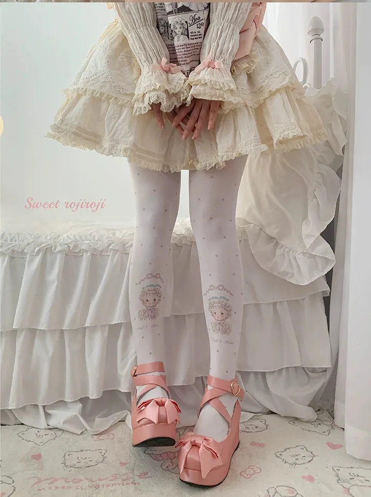 Roji Roji~Sweet Lolita Tights Velvet Print Pantyhose