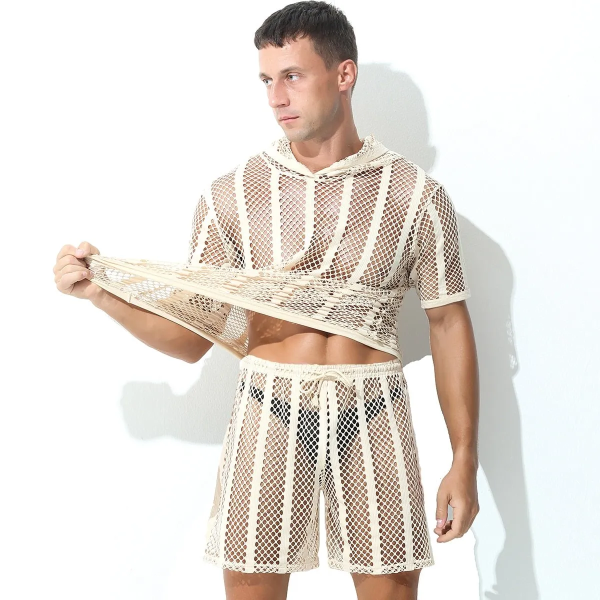 Striped Hoodie Mesh Suit