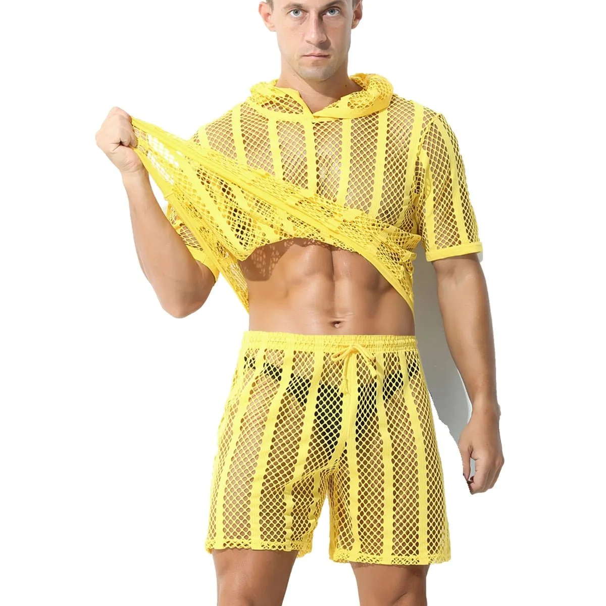 Striped Hoodie Mesh Suit
