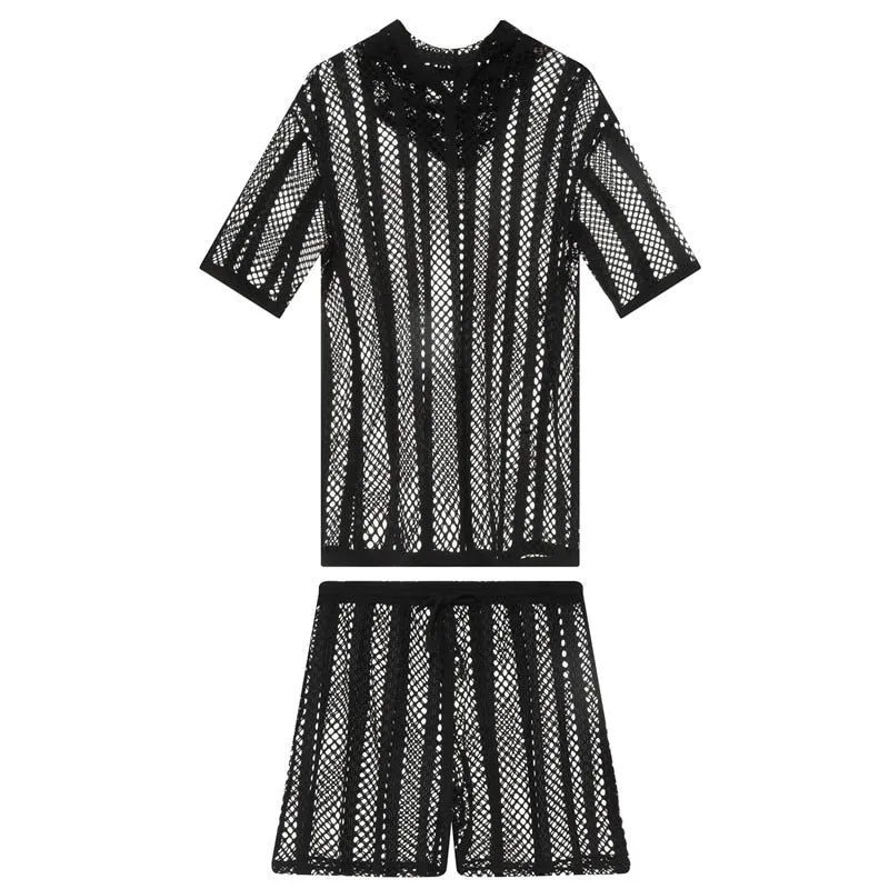 Striped Hoodie Mesh Suit