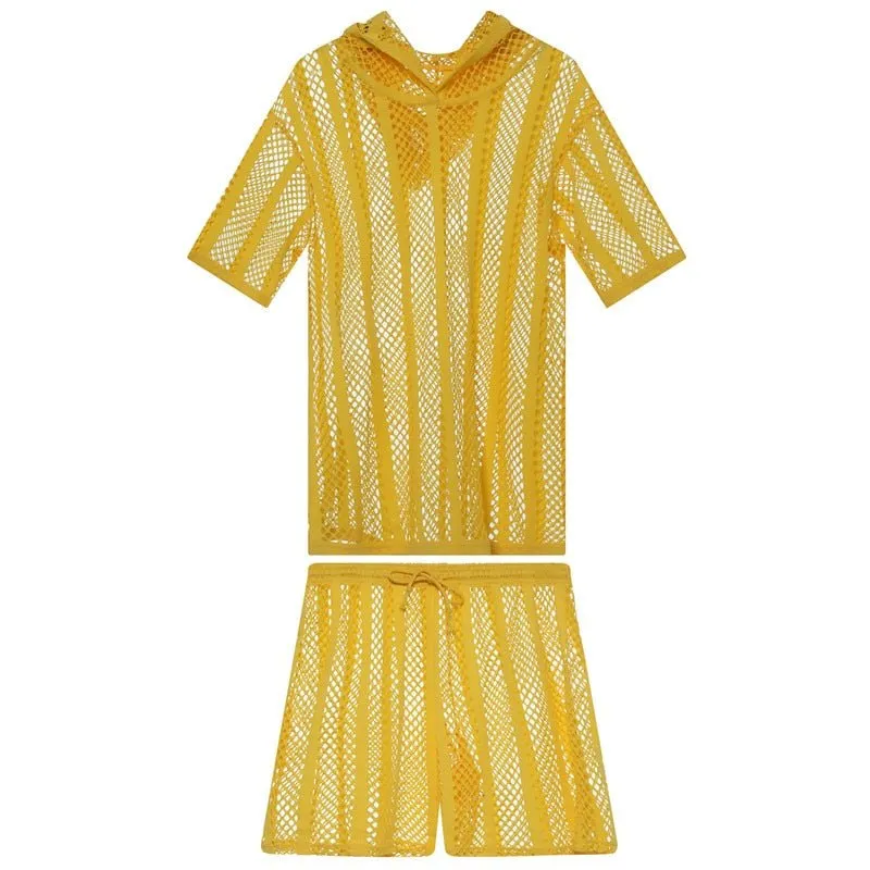 Striped Hoodie Mesh Suit