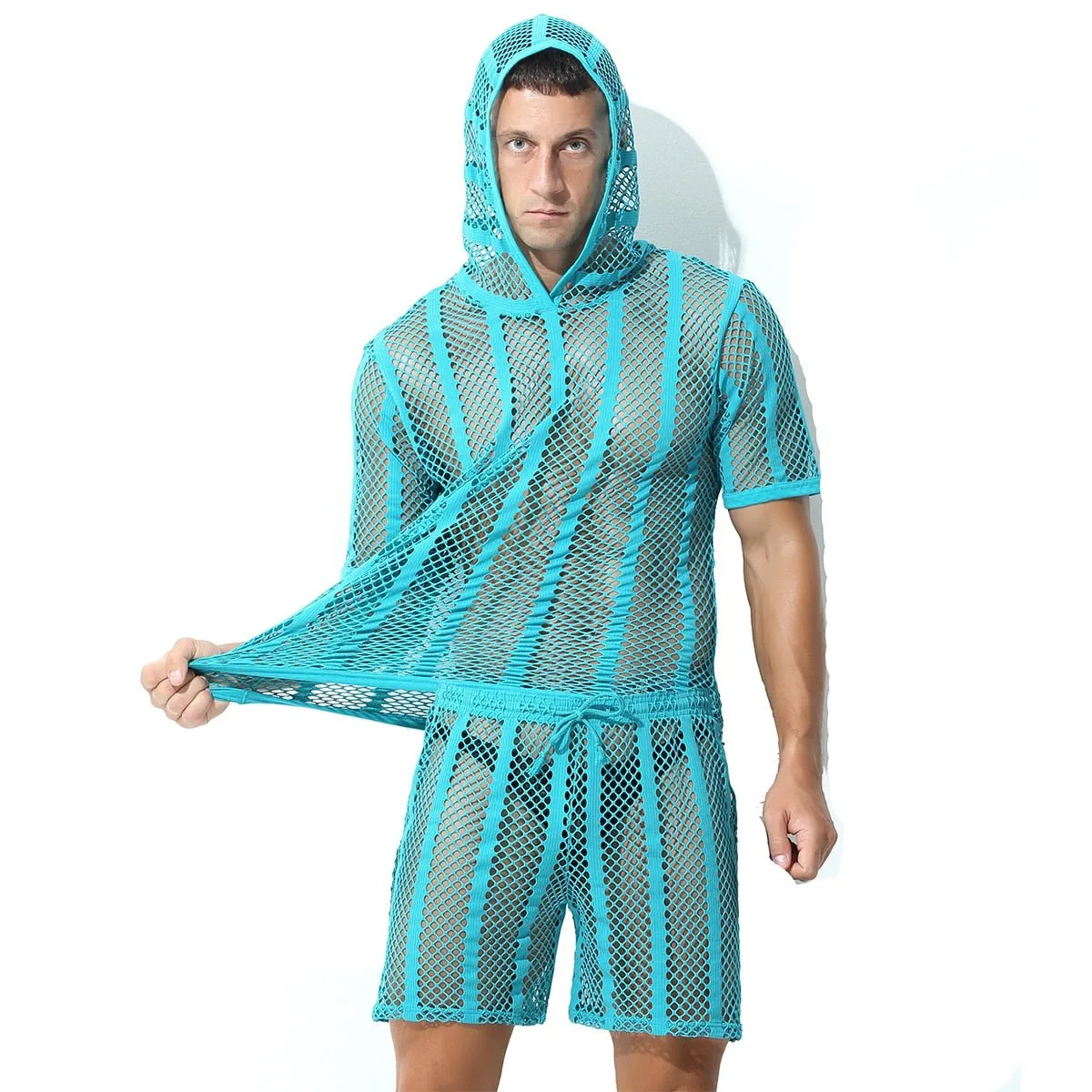 Striped Hoodie Mesh Suit